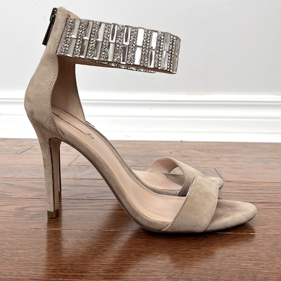 ALDO Gem-Embellished Stiletto Heeled Suede Sandal (in Bone - Size 6) - Picture 5 of 9